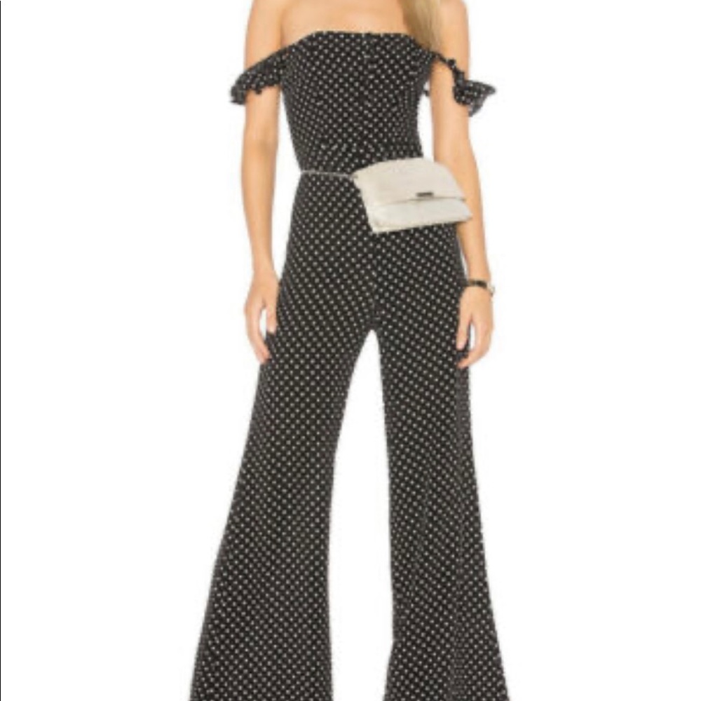 FLYNN SKYE Button Front Zip Back Black White Polka Dots Size M Jumpsuit.